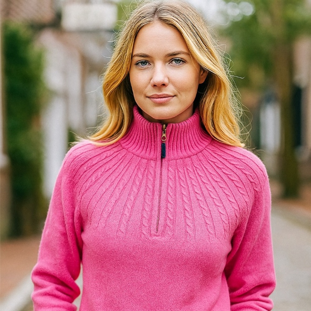 VINEYARD VINES pink cable knit 1/4 zip SOFT 100% lambswool sweater small